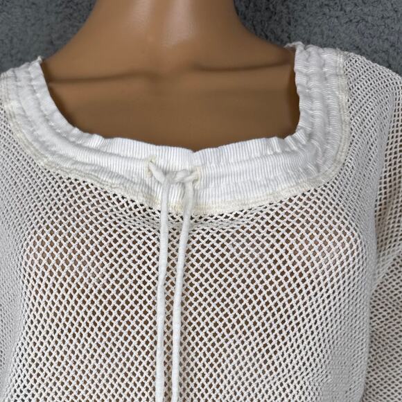 Johnny Was Pete & Greta Mesh Pullover Top Drawstring Collar Ivory SZ S Versatile - Picture 2 of 10